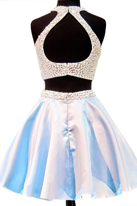 A-Line Jewel Selina Homecoming Dresses Open Back Short With Beading Keyhole