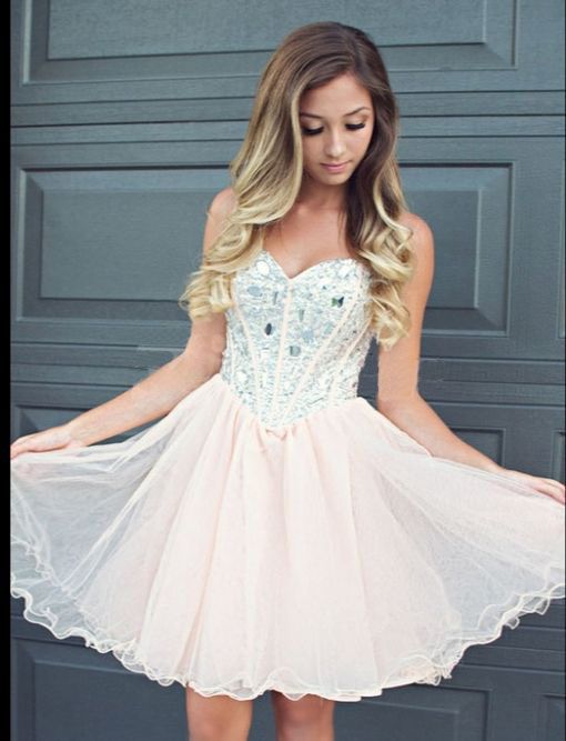 A-Line Sweetheart Charity Pink Homecoming Dresses Beading Pearl Short