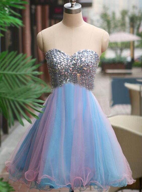 A-Line Sweetheart Multi Color Tulle Short 2024 Skyler Homecoming Dresses With Beading