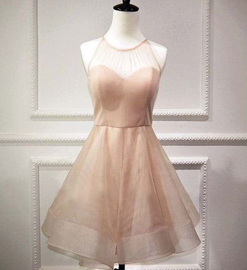 Luna Pink Homecoming Dresses A-Line Jewel Pearl Organza Bowknot Short 2024 With Open Back