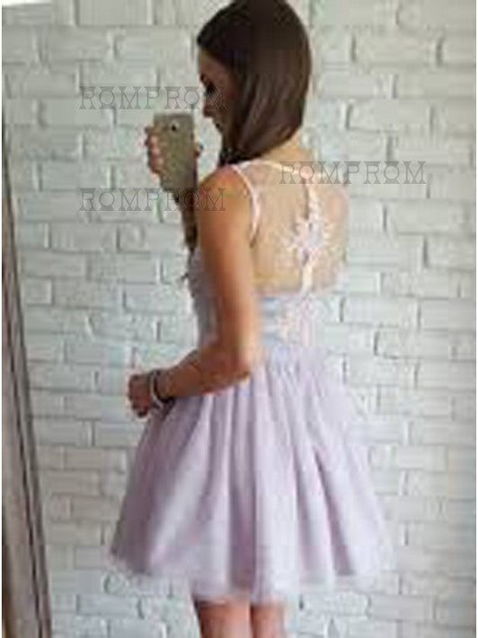 Princess/A-Line V-Neck Short Lace Gabrielle Homecoming Dresses Lavender Tulle Dresses With Prom