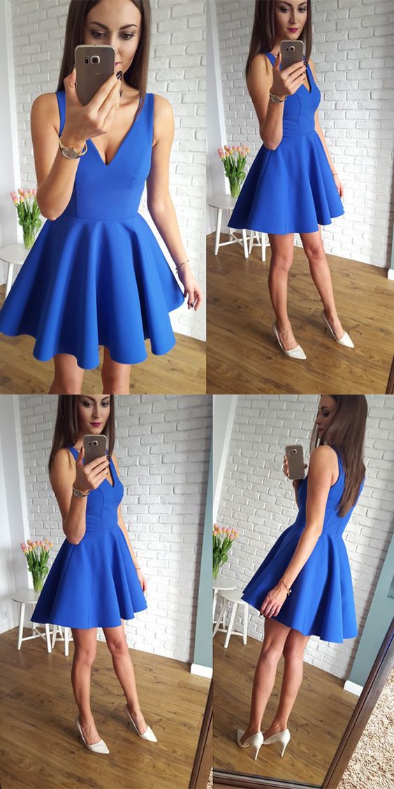 A-Line V-Neck Nina Homecoming Dresses Royal Blue Short 2024 With Ruched