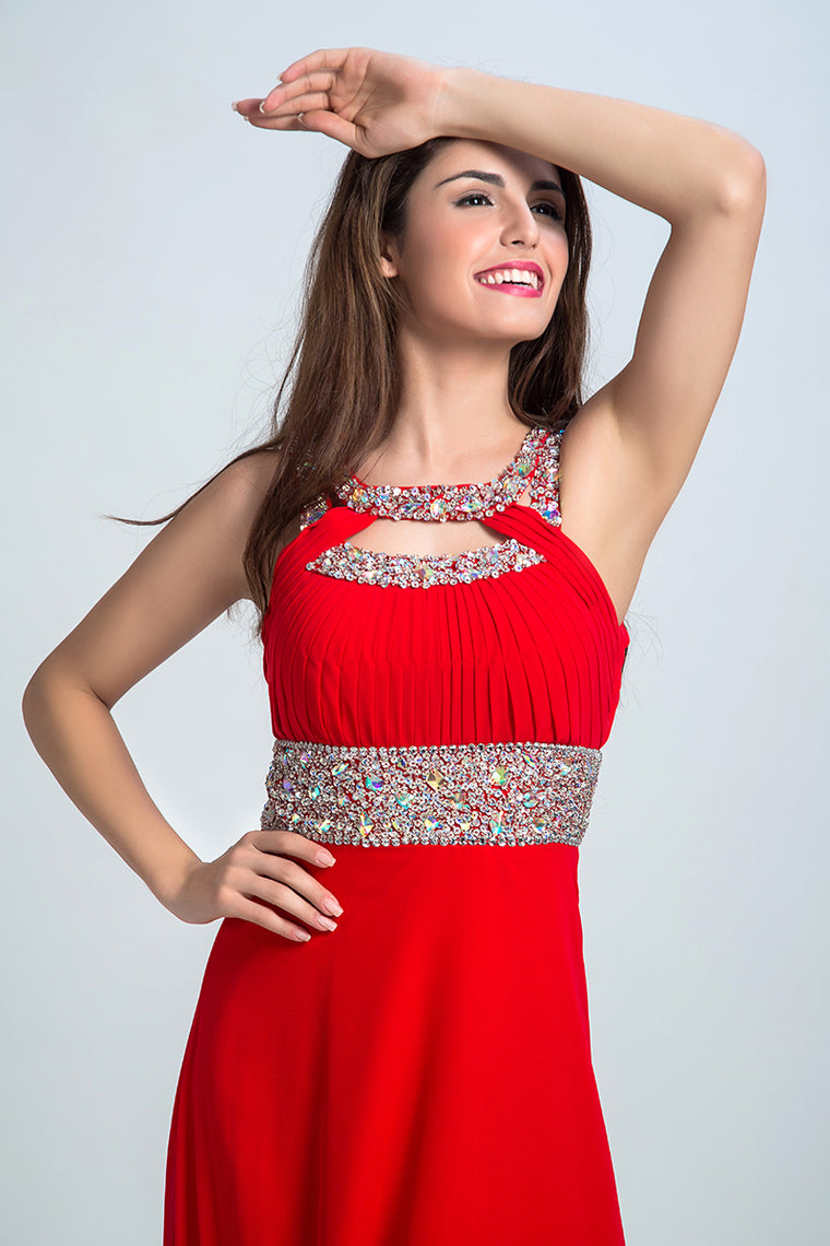 2024 Sexy Prom Dresses A Line Scoop Sweep/Brush Red Open Back