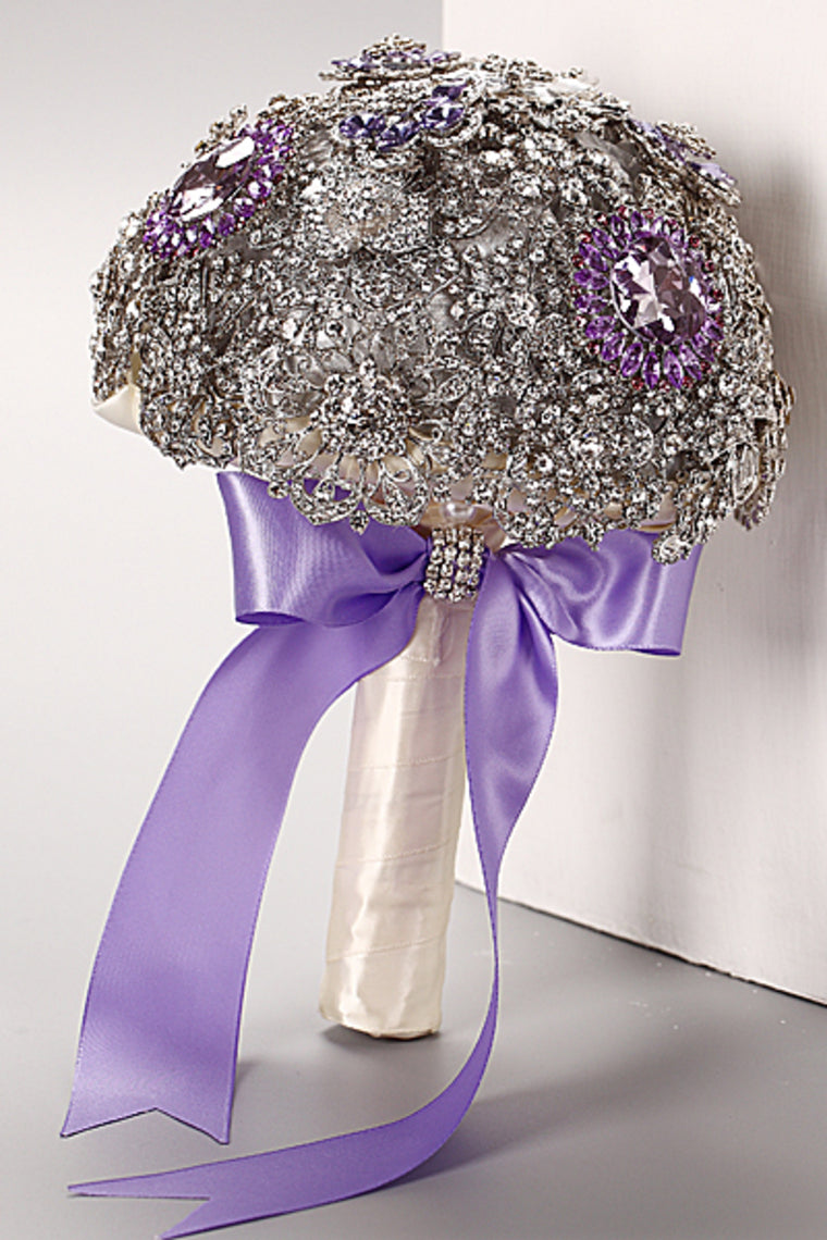 Round Shape Wedding Bouquet With Rhinestone Brooch (26*18cm)