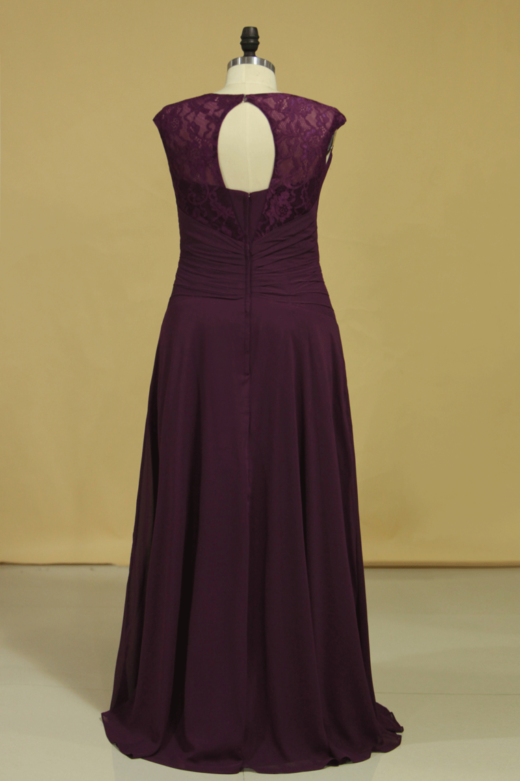 2024 Plus Size A Line Mother Of The Bride Dresses Open Back Chiffon With Beads And Ruffles Grape