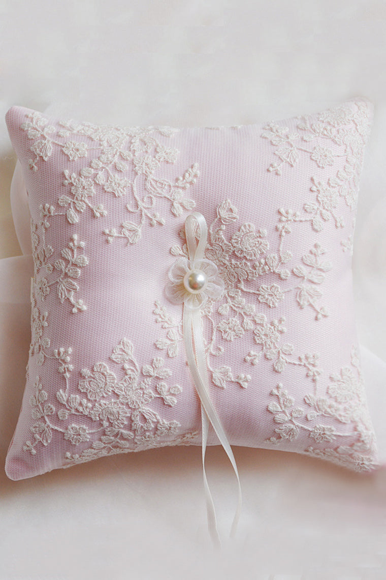 Ring Pillow In Lace With Ribbons And Pearl