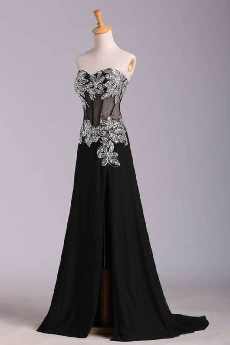 2024 Prom Dresses Mermaid/Trumpet Black Sweetheart Chiffon With Rhinestone