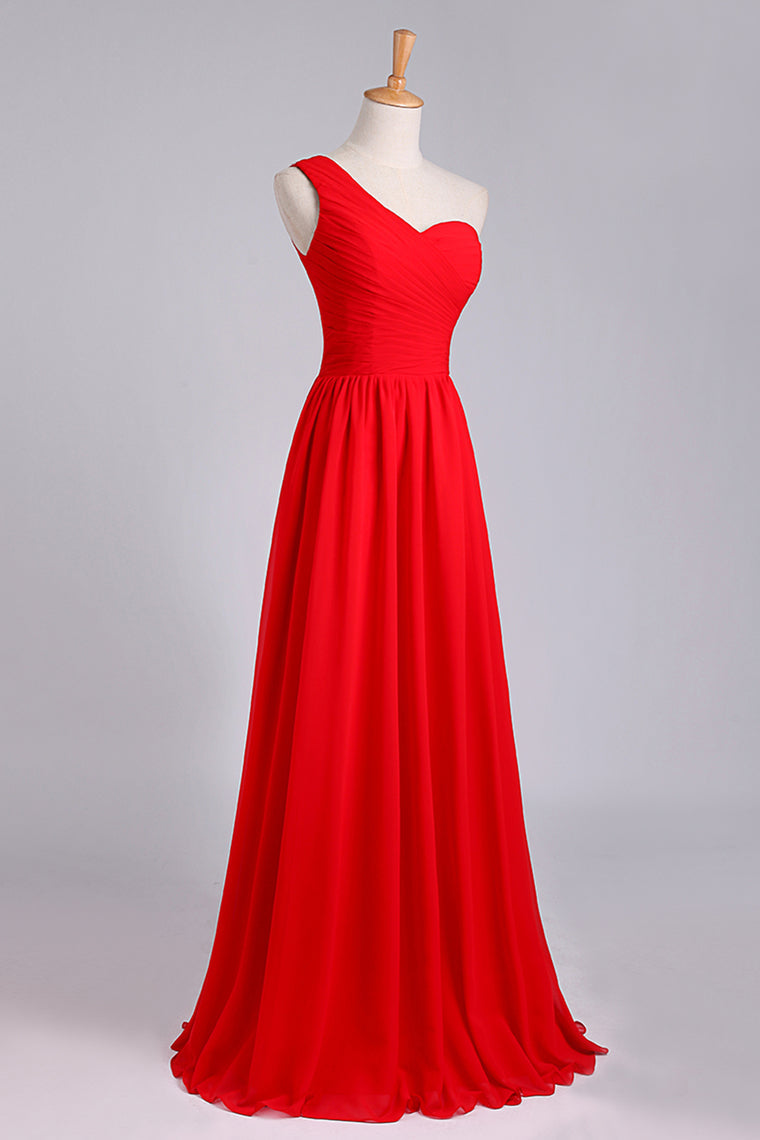 2024 One Shoulder Pleated Bodice Lace Back A Line Prom/Evening Dress Chiffon