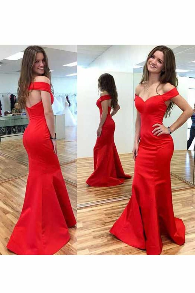 2024 Evening Dresses Off The Shoulder Satin Open Back Sweep Train Mermaid