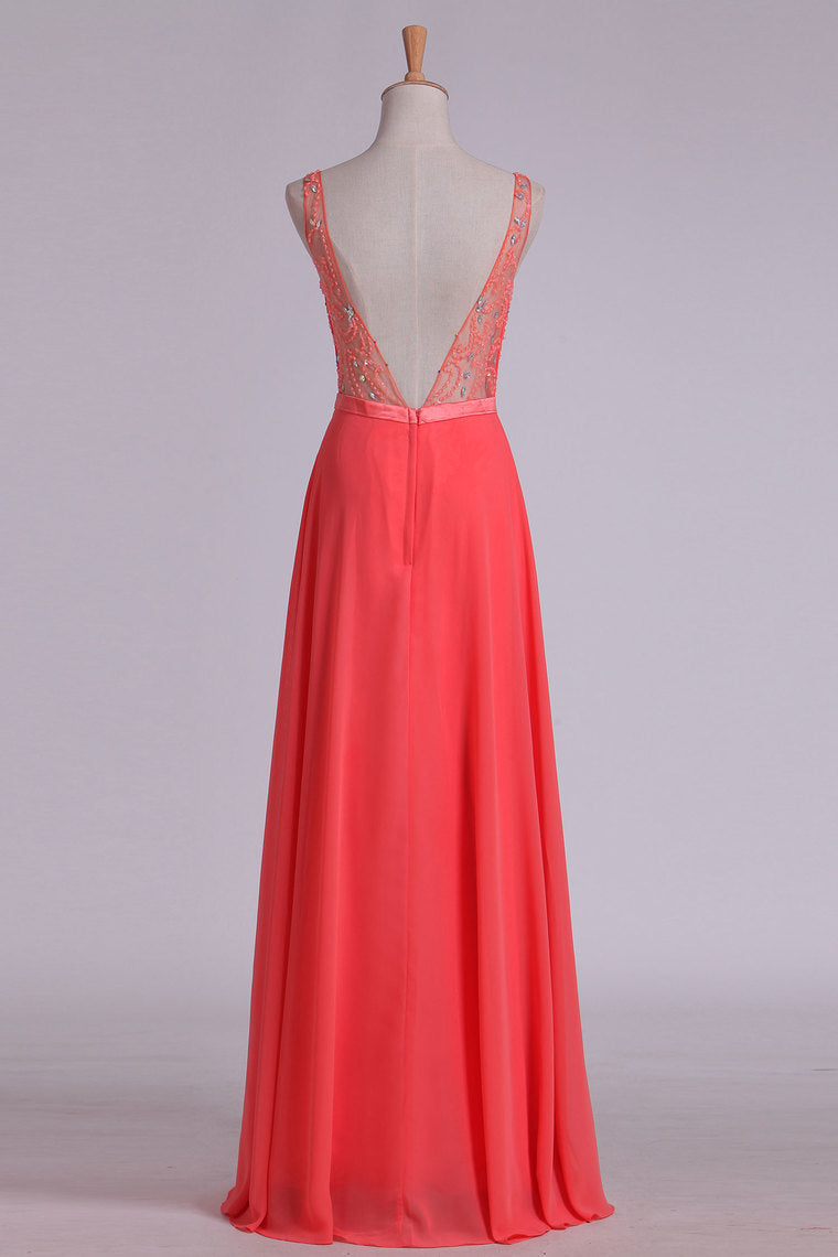 2024 New Arrival Prom Dresses A Line Bateau Chiffon With Ribbon Sweep Train