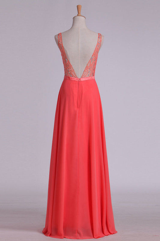 2024 New Arrival Prom Dresses A Line Bateau Chiffon With Ribbon Sweep Train