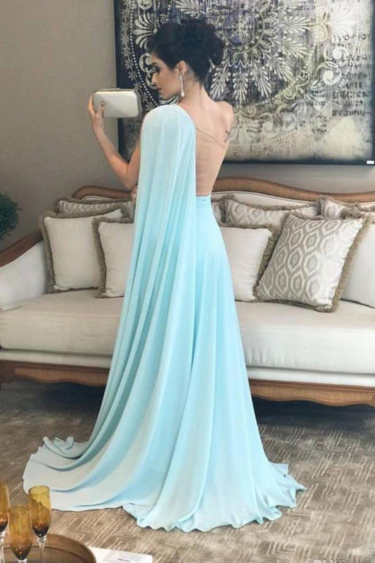 Charming One Shoulder Long Simple Cheap Chiffon Prom Dresses Evening Dresses