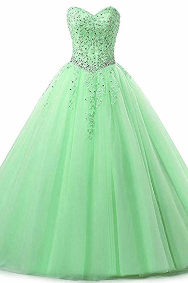 Tulle Beading Sweetheart Neck A Line Sleeveless Wedding Bridesmaid Long Evening  Festive Party Dress