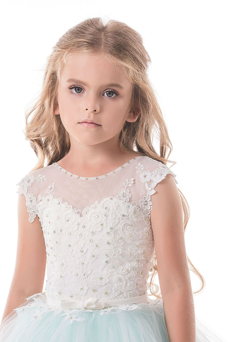 2024 Tulle Scoop With Applique And Sash Ball Gown Flower Girl Dresses