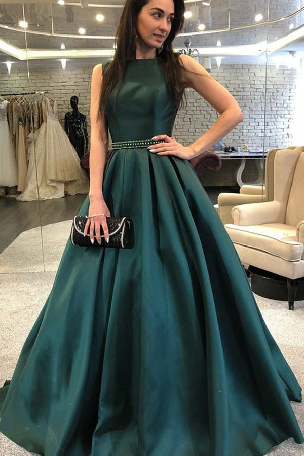 Vintage Satin Sleeveless Floor Length A Line Long Prom Dresses