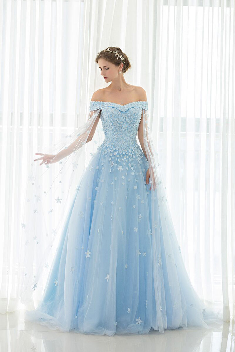 2024 Light Sky Blue Prom Dresses Sweep/Brush Train Tulle Prom Dress/Evening Dress