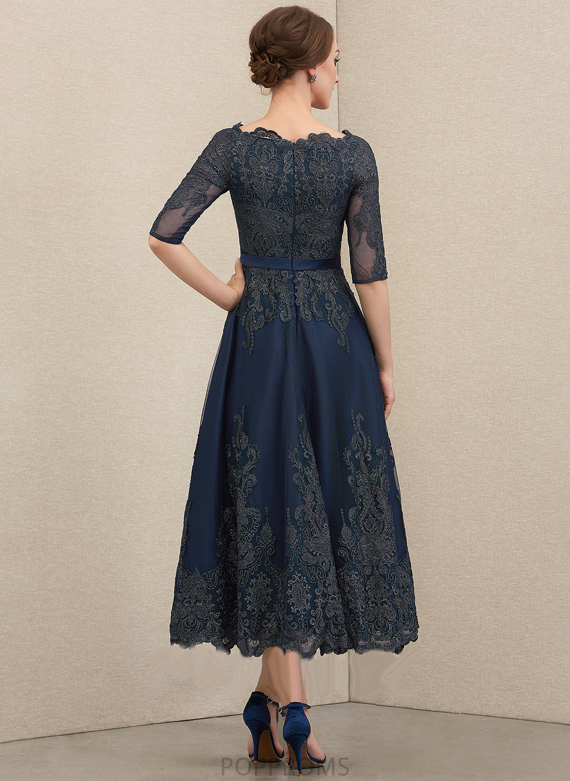 Bride A-Line Scoop Mother of the Bride Dresses Lace Dalia Mother the Tea-Length Neck of Dress