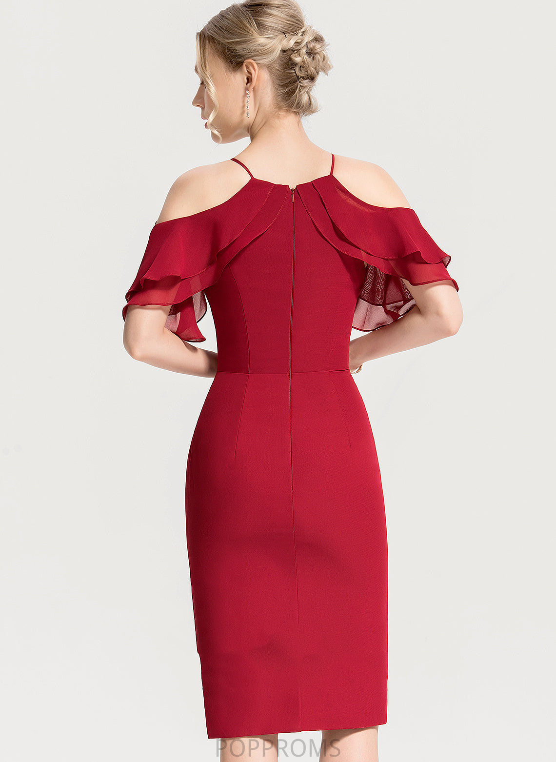 Dress Lilyana Sheath/Column Knee-Length Chiffon Ruffles Square Cocktail Cascading With Neckline Cocktail Dresses