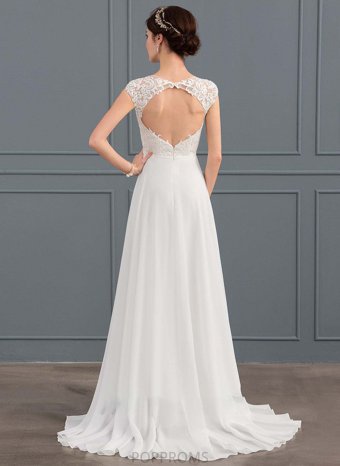 Wedding Dresses Wedding Sweep Dress V-neck Chiffon Piper Train A-Line Split Front With