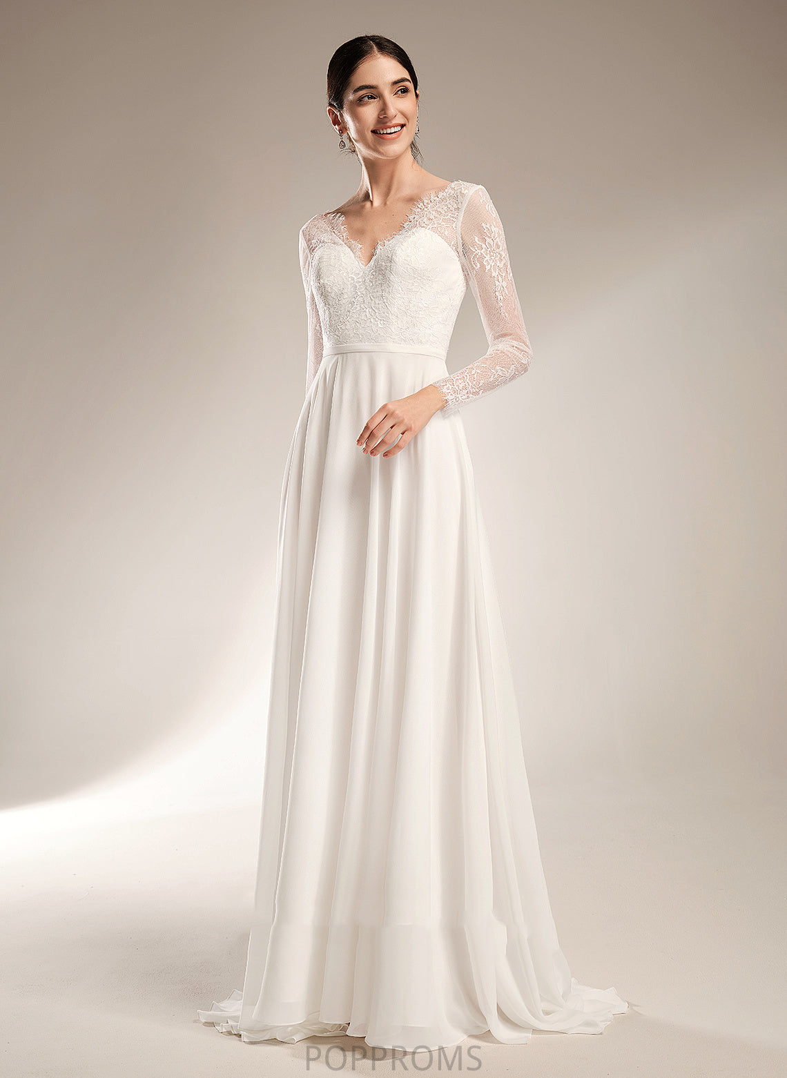 Elisa V-neck Dress Chiffon Sweep Lace A-Line Wedding Train Wedding Dresses