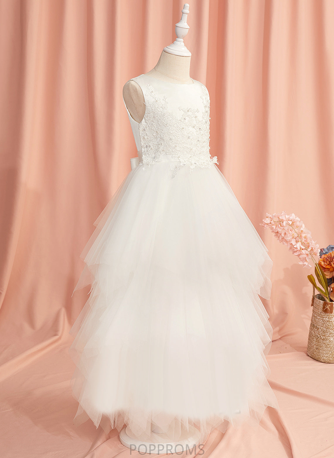 Satin/Tulle Flower Girl Dresses Dress Bryanna Lace/Beading Ball-Gown/Princess Neck Ankle-length Scoop Sleeveless - With Girl Flower