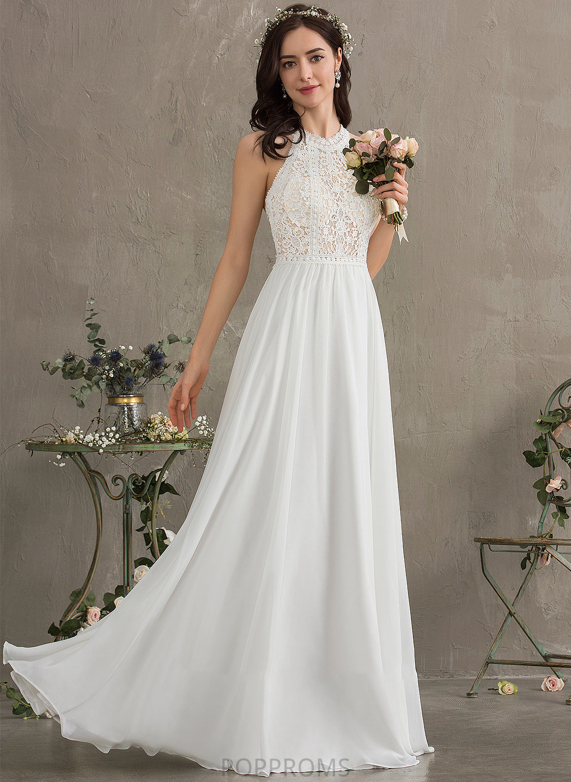 Wedding Dresses Neck Scoop Megan Floor-Length A-Line Wedding Chiffon Dress