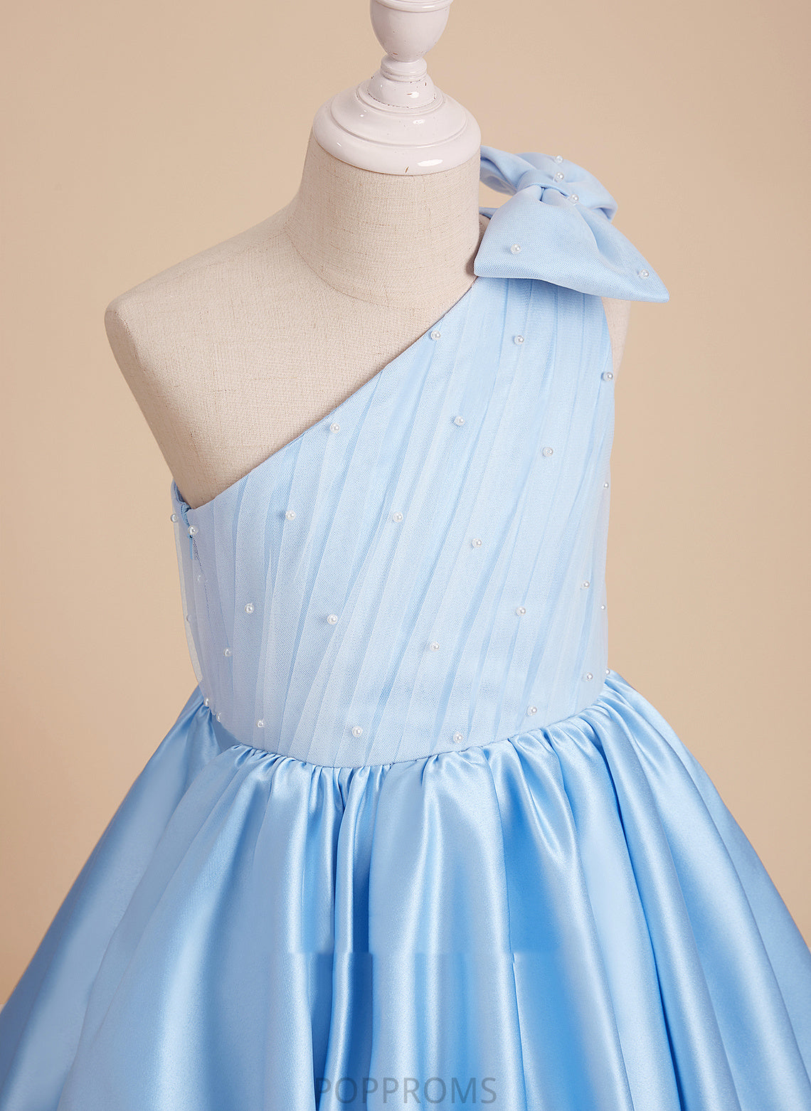 A-Line Flower Beading/Bow(s) With Dress Knee-length Flower Girl Dresses One-Shoulder Girl - Sherry Sleeveless Satin/Tulle