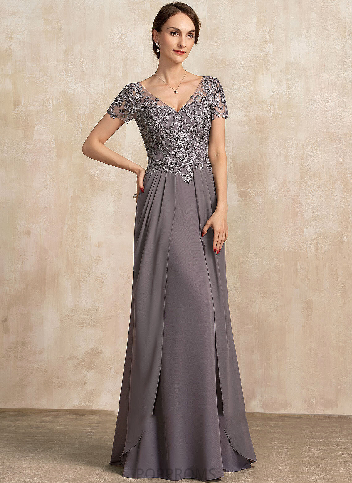 Mother of the Bride Dresses V-neck A-Line Mother Lace Floor-Length Bride Dress Chiffon of the Lisa