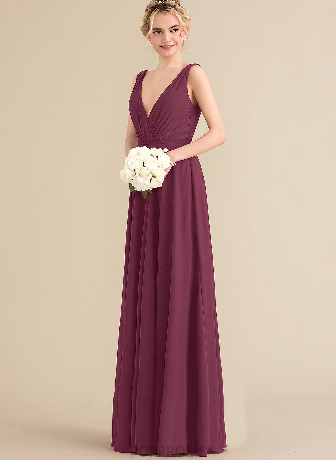 Jaelynn V-neck Prom Dresses Pleated Chiffon Floor-Length A-Line With