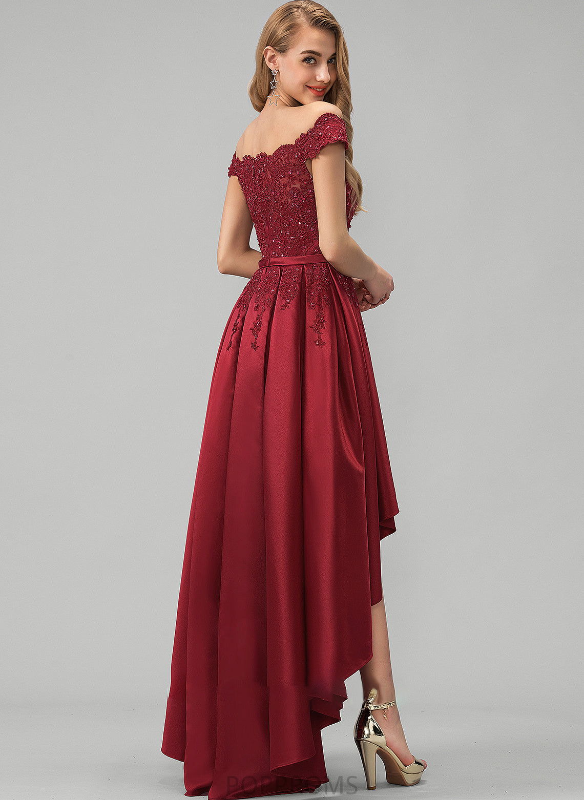 Satin Beading Off-the-Shoulder Bow(s) With Prom Dresses Sequins Asymmetrical Lace Cristina Ball-Gown/Princess