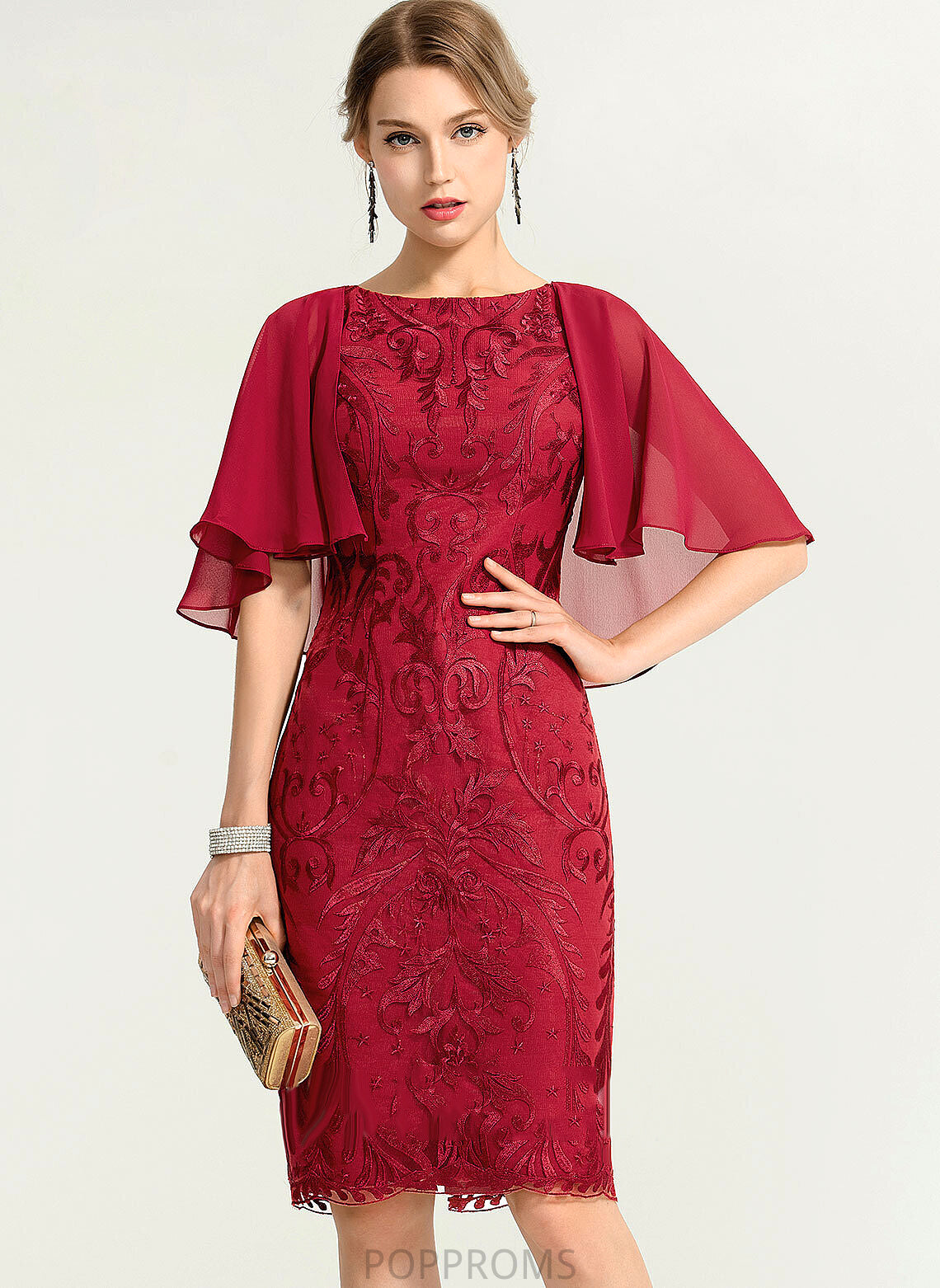 Cocktail Lace Chiffon Sheath/Column Knee-Length Scoop Kaila Cocktail Dresses Dress Neck