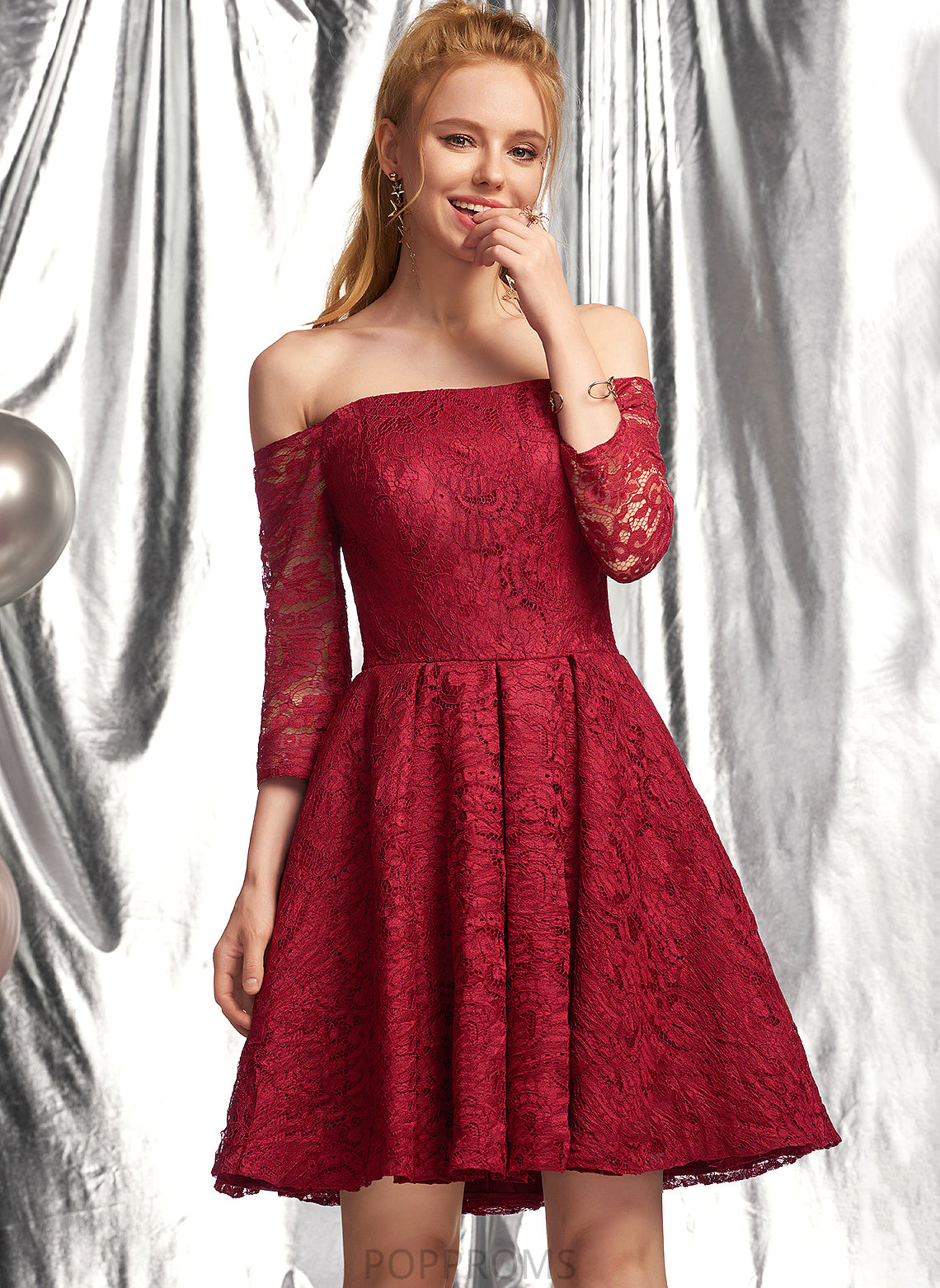 Ruffle Dress A-Line Short/Mini Homecoming Dresses Lace Off-the-Shoulder Kelsey With Homecoming