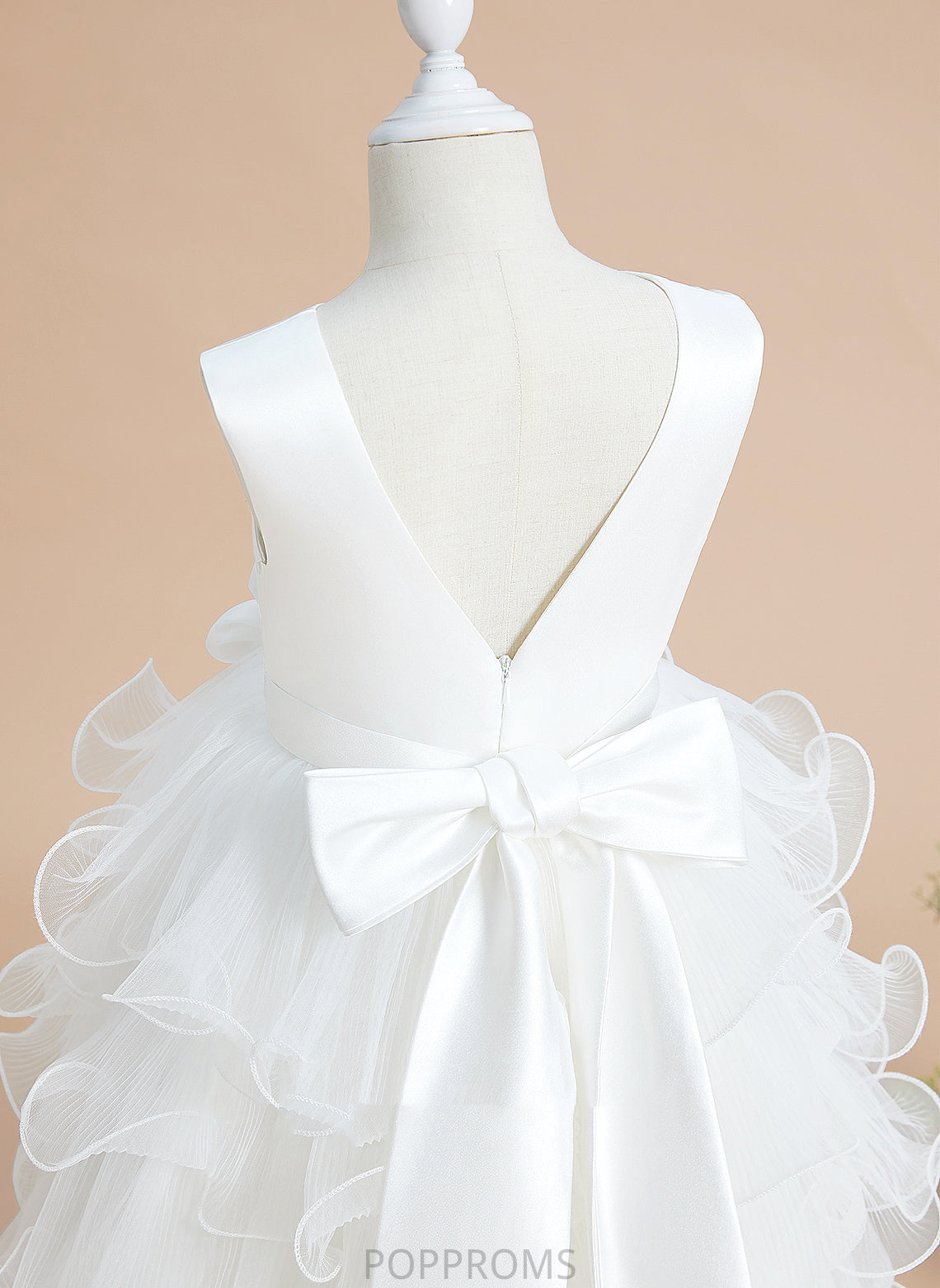 Flower Tea-length Girl Kira With Ball-Gown/Princess Dress V-neck Sleeveless - Flower Girl Dresses Bow(s) Satin/Tulle