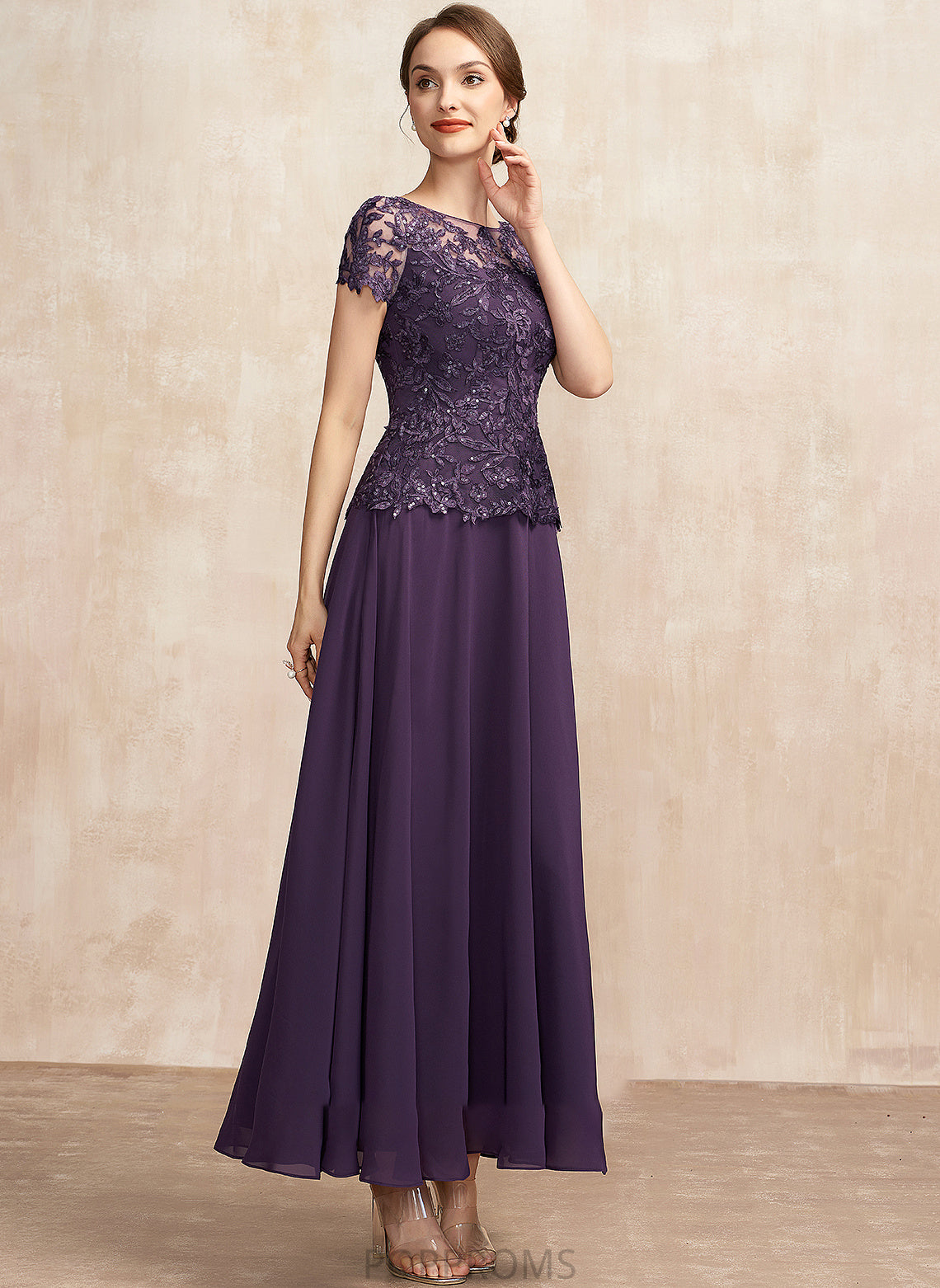 Ankle-Length Chiffon Lace A-Line Scoop Jaiden Sequins Mother of the Bride Dresses Bride the Dress of Neck Mother With