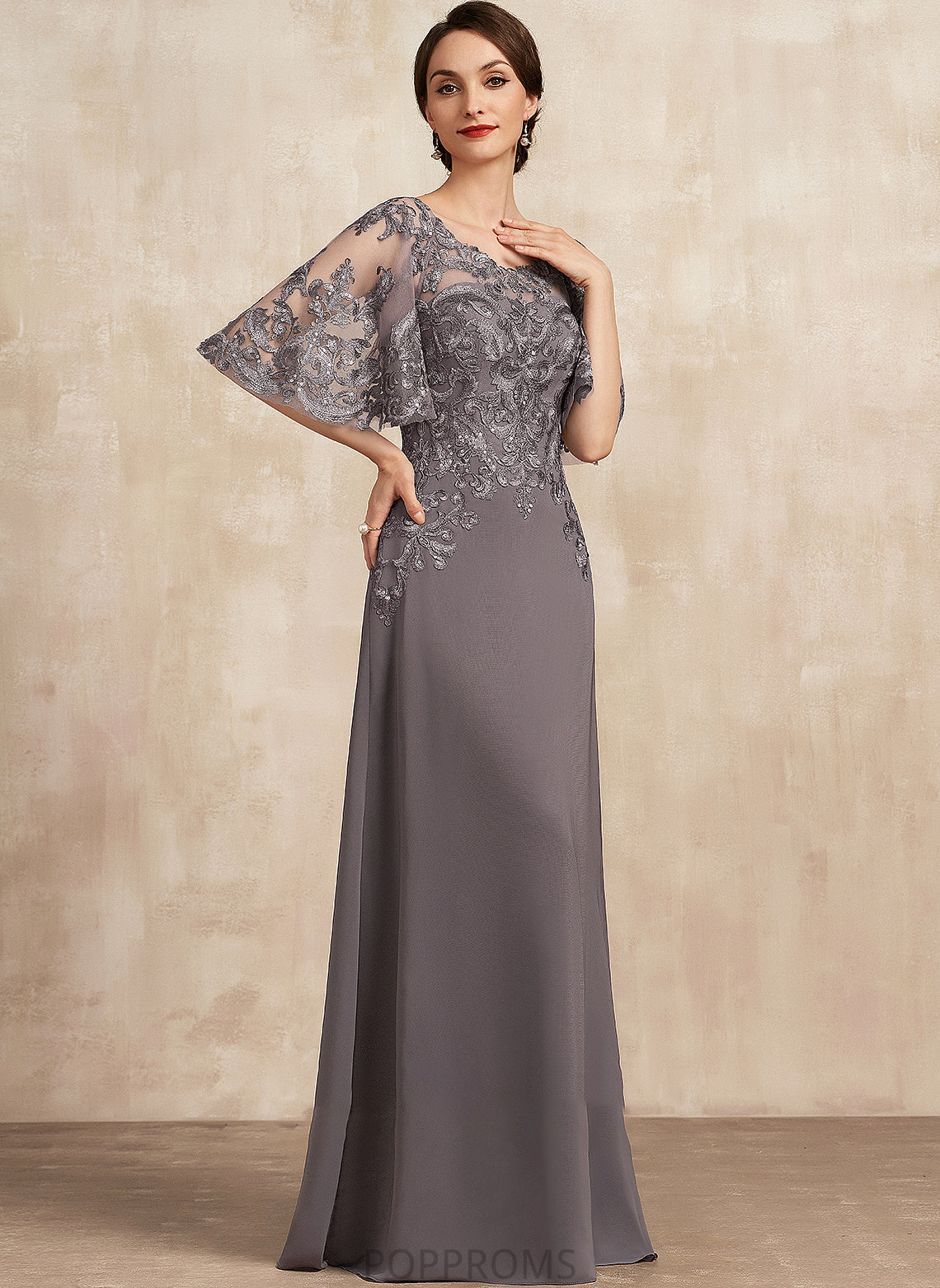 Scoop Damaris Neck the Floor-Length A-Line Chiffon Sequins With Dress Lace Mother of the Bride Dresses Bride Mother of