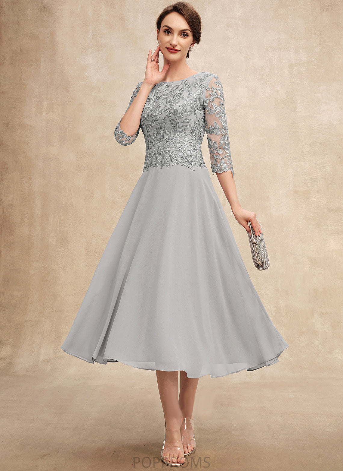 Chiffon Susie the Sequins of Dress A-Line With Tea-Length Neck Mother Bride Lace Mother of the Bride Dresses Scoop