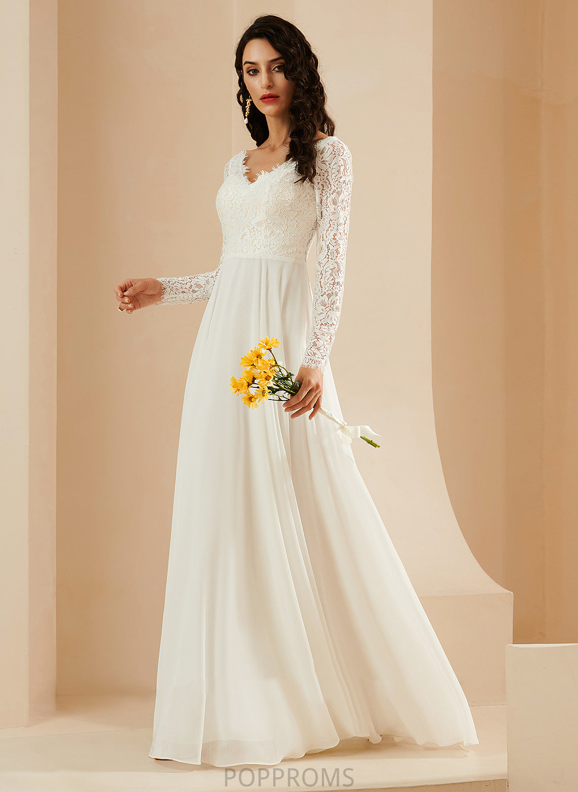 V-neck Train Dress Chiffon With Wedding Dresses Kamora Lace Sweep Wedding A-Line