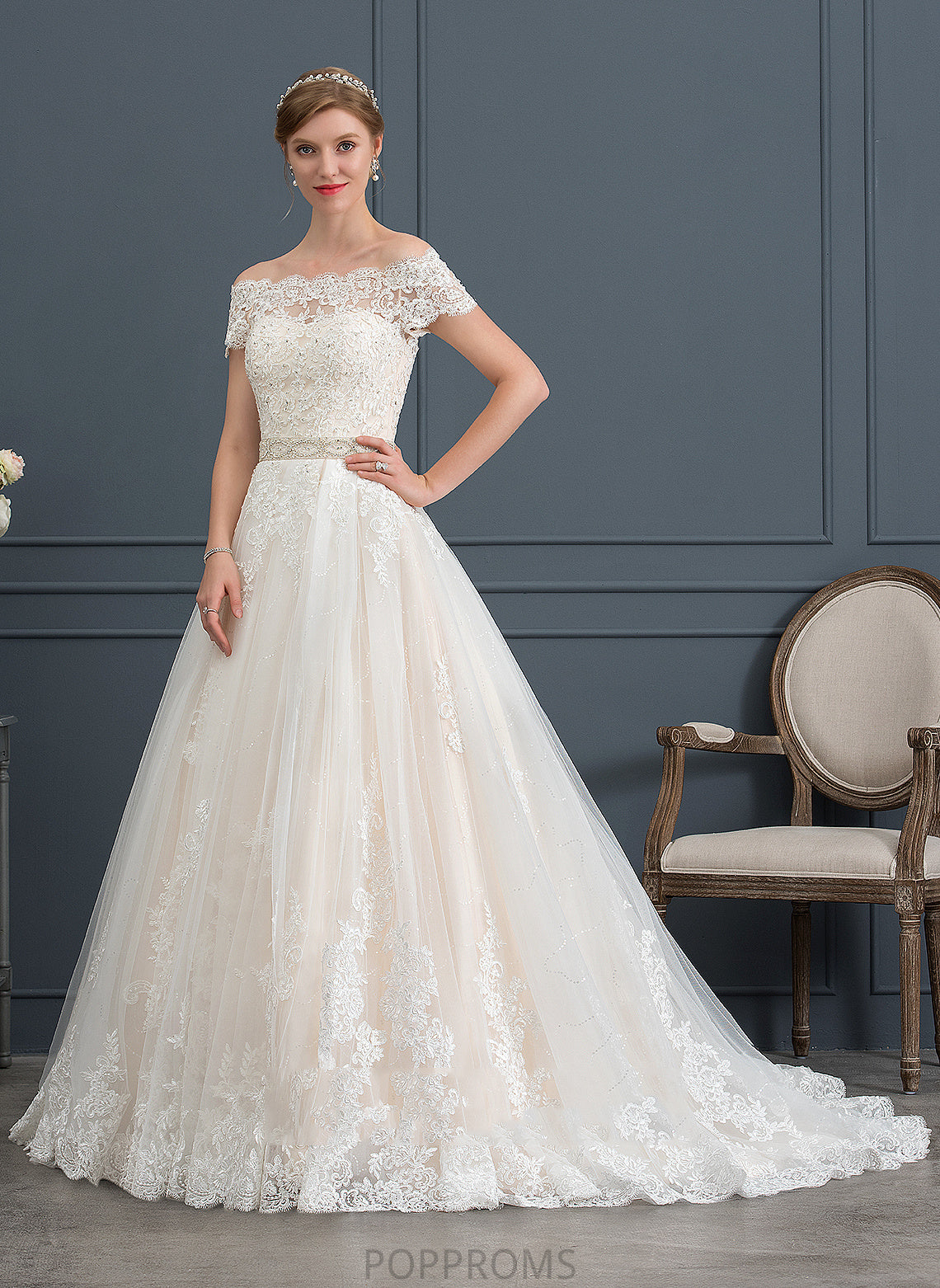 Wedding Dresses Court Tulle Beading Off-the-Shoulder Ball-Gown/Princess Sequins With Dress Train Wedding Terri Lace