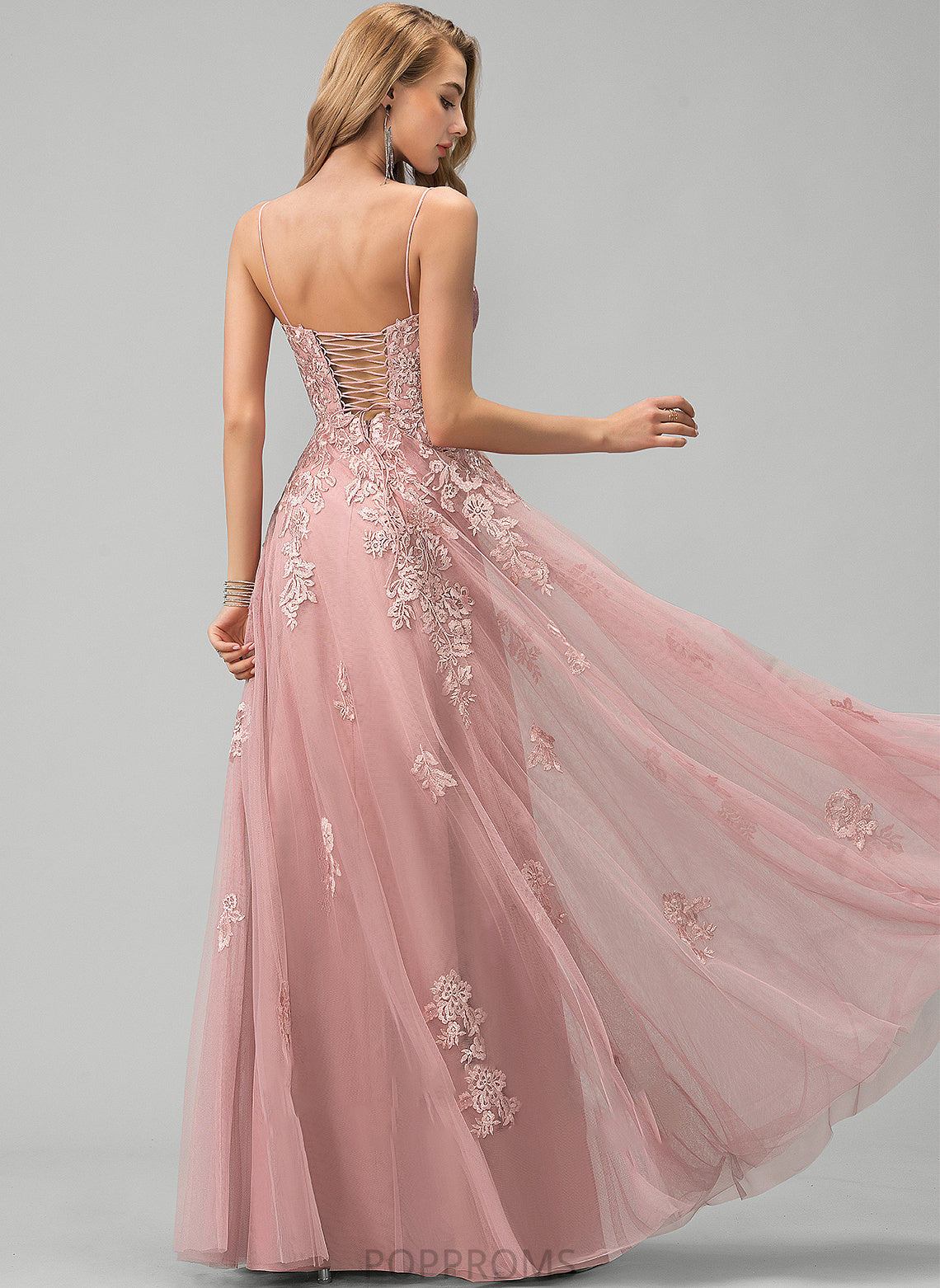 Lace With V-neck Floor-Length Imani Ball-Gown/Princess Prom Dresses Tulle