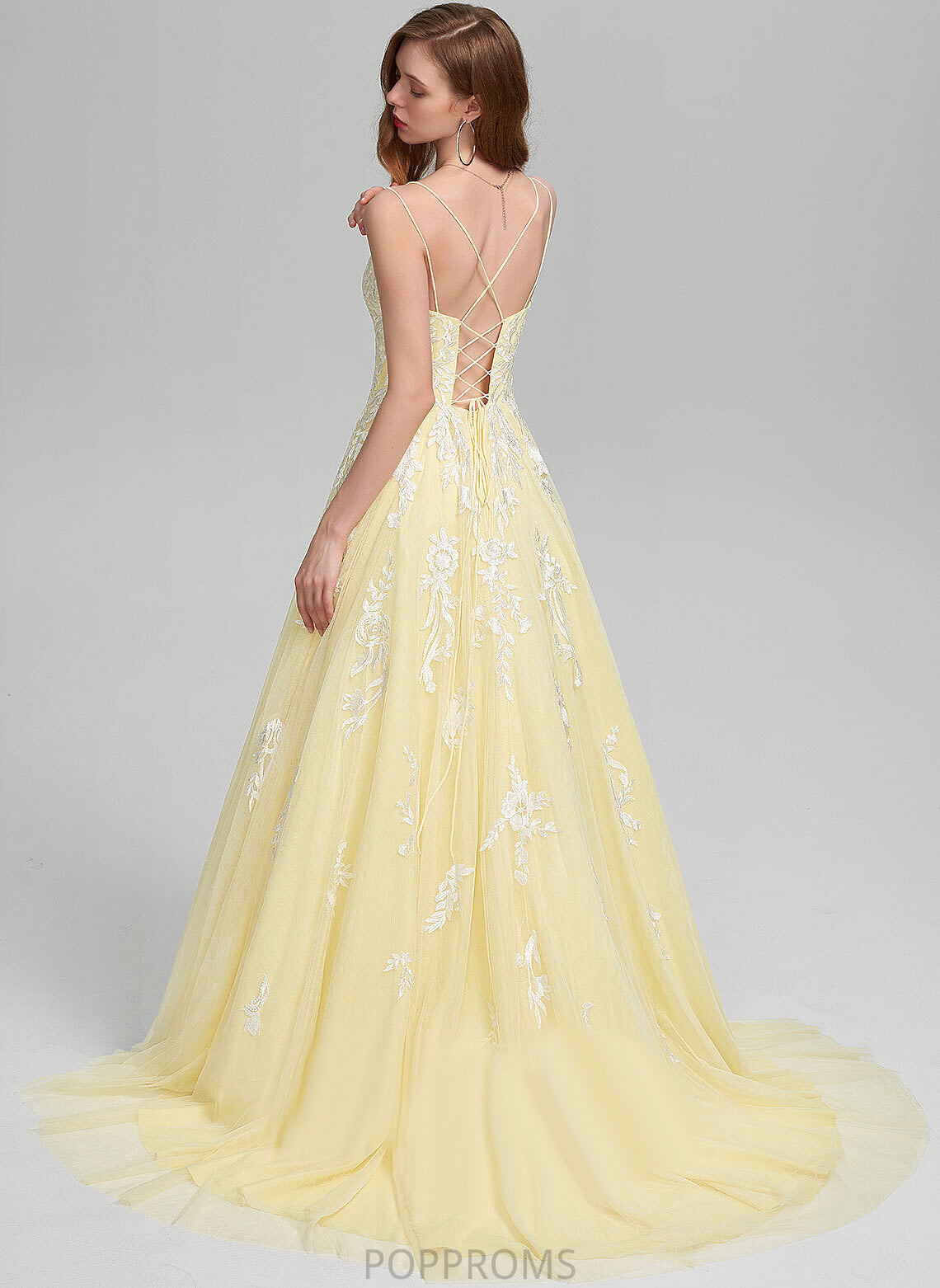 Tulle Sibyl Train Square Ball-Gown/Princess Lace Prom Dresses Sweep