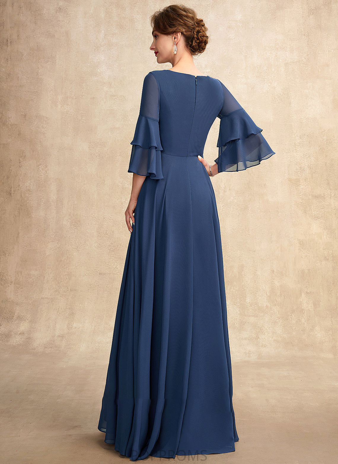 Bride Floor-Length of the With Ruffles V-neck Mother A-Line Chiffon Adriana Mother of the Bride Dresses Dress Cascading