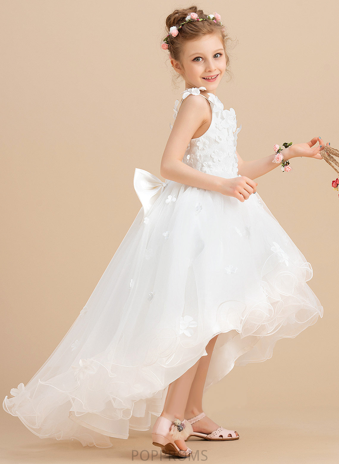 Asymmetrical With Catherine Dress Beading/Flower(s)/Bow(s) Ball-Gown/Princess V-neck Sleeveless - Girl Flower Tulle Flower Girl Dresses