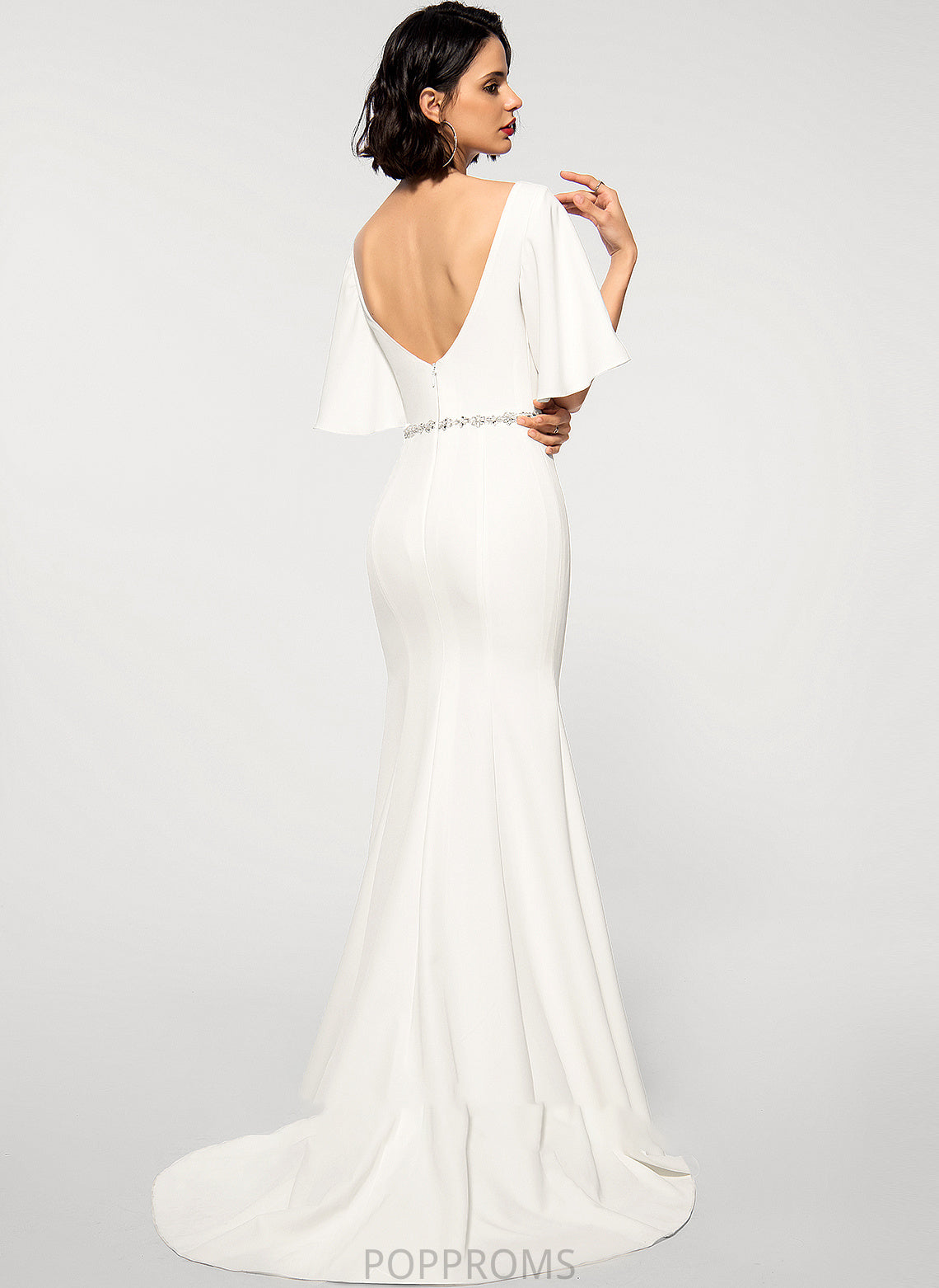 Sweep Elizabeth Dress Crepe Stretch With V-neck Trumpet/Mermaid Wedding Train Beading Wedding Dresses