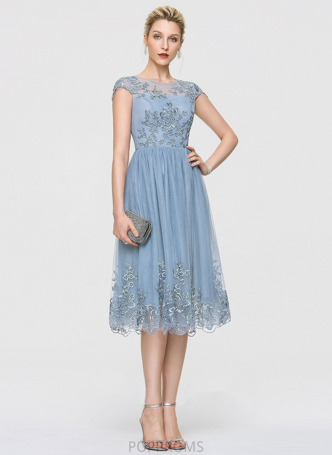 Homecoming A-Line Tulle Lace Neck Dress Sophie Scoop Sequins Homecoming Dresses Knee-Length With