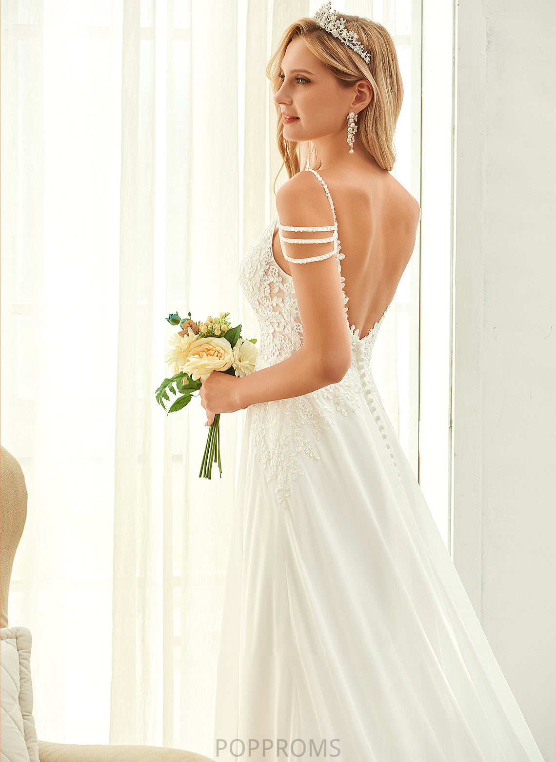 Wedding Dresses Beading With Wedding V-neck Train Lace Dress Sequins Sweep Chiffon Moira A-Line