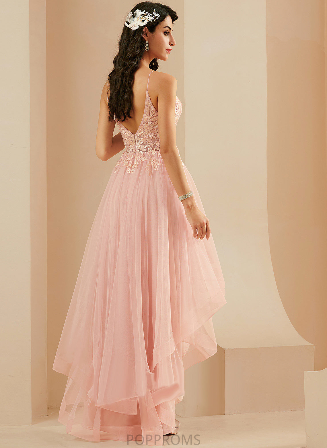 Tulle Lace Prom Dresses Sadie V-neck Asymmetrical Ball-Gown/Princess