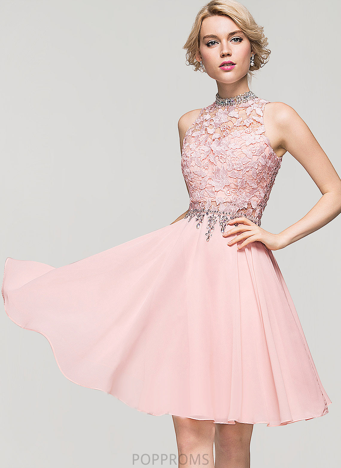 Lace Sequins Homecoming Dresses Knee-Length Neck Chiffon Jess High Dress Beading Homecoming With A-Line