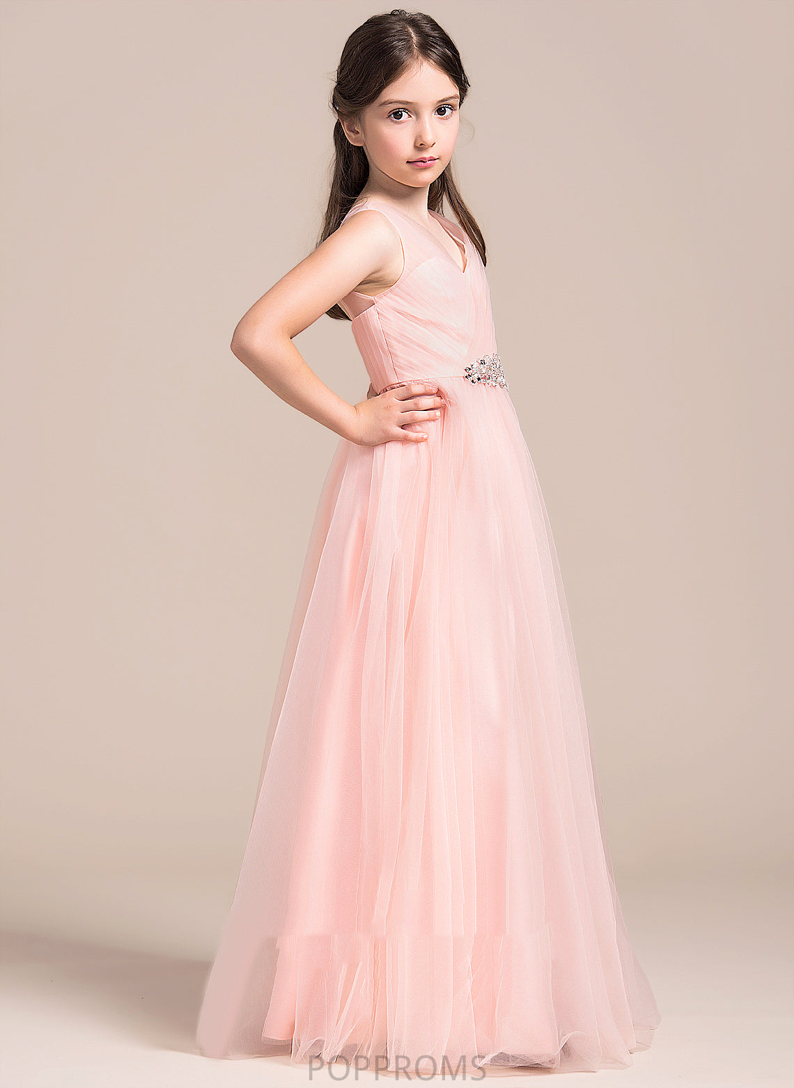 Sleeveless Flower Girl Dresses Kiera Dress Tulle A-Line Floor-length - Girl Flower With V-neck Ruffles/Beading/Sequins