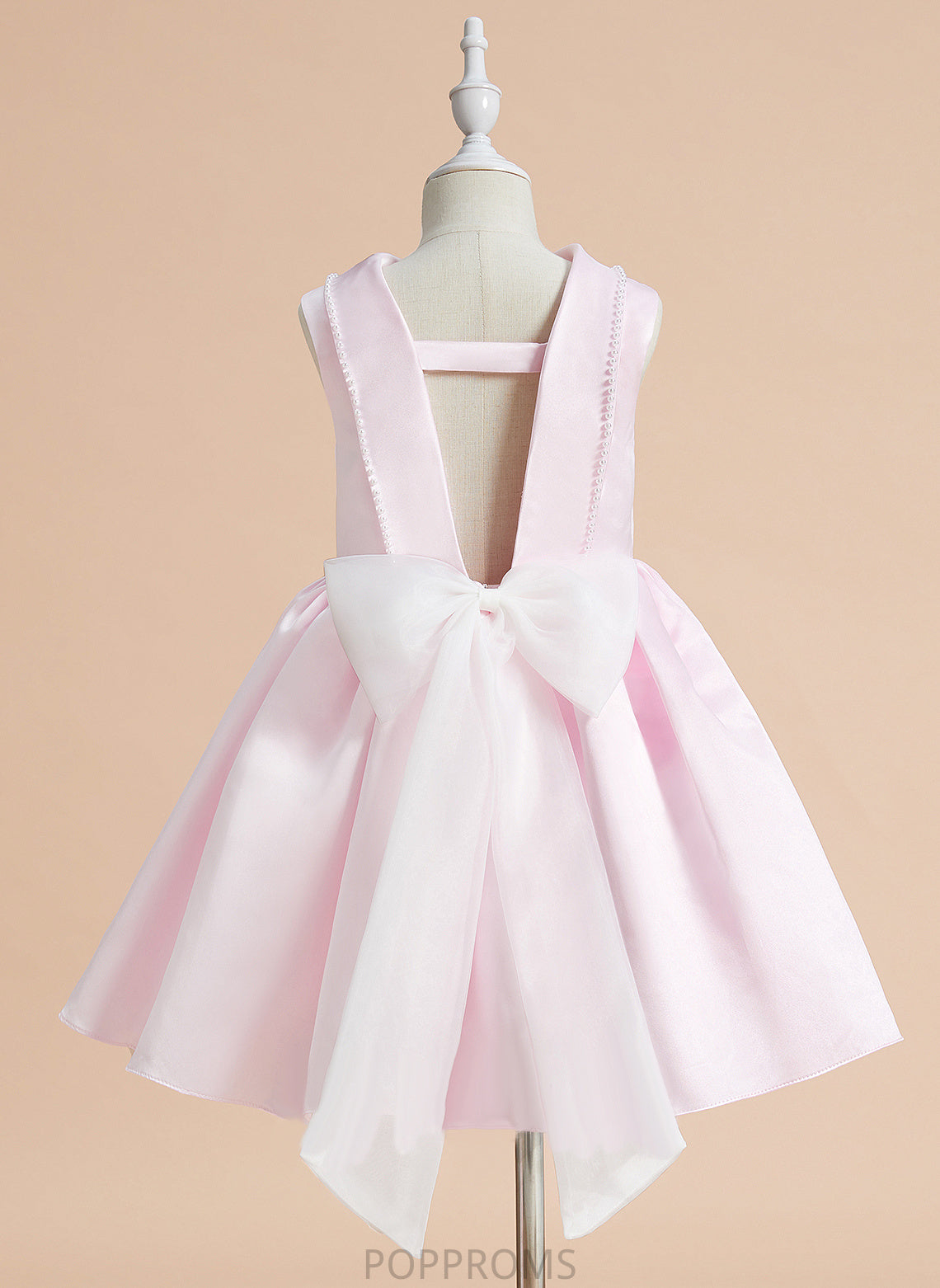 A-Line - Knee-length Girl Scoop Flower Girl Dresses Dress Satin Neck Flower Beading/Bow(s) Sleeveless With Erica