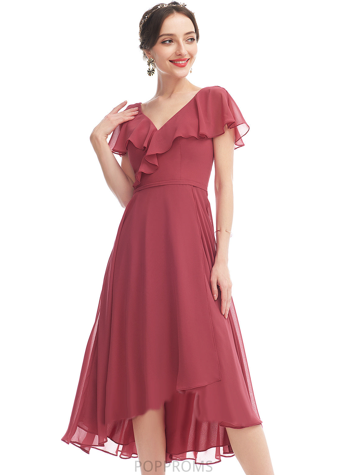 Cocktail Dresses Chiffon A-Line Asymmetrical Dress V-neck Ruffle Cocktail Patricia With